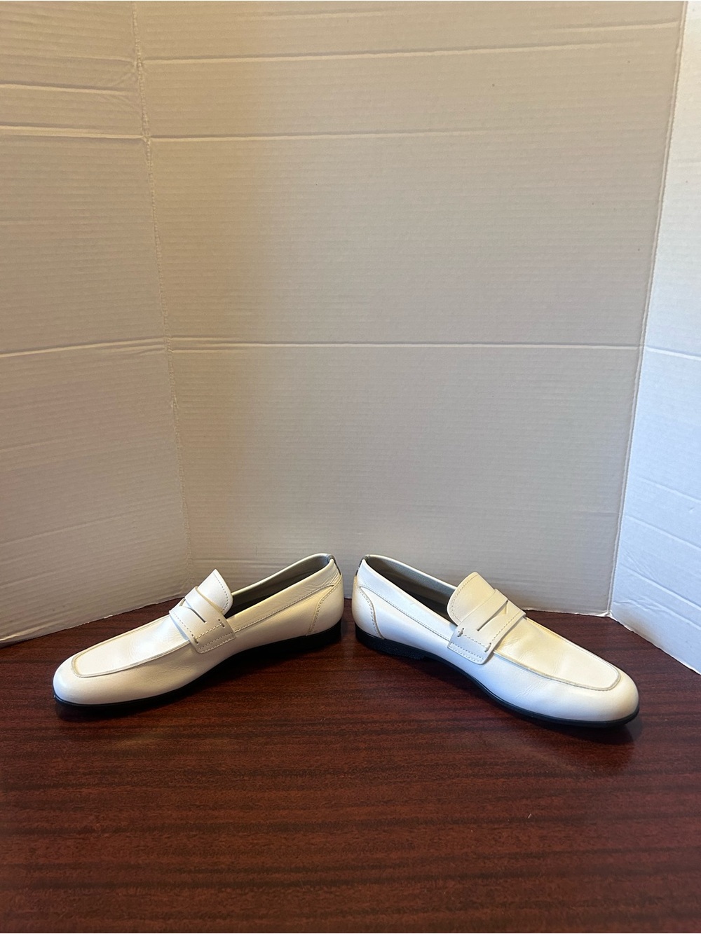 Salvatore Ferragamo Men’s White Leather Penny Loafers - Picture 4 of 9